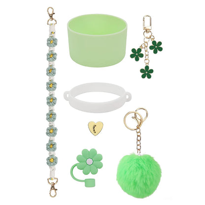 7Pcs/Set Siliocne Water Bottle Boot Straw Lid Handle Strap Keychain Mini Hook for Stanley 40oz Tumbler Accessories Set