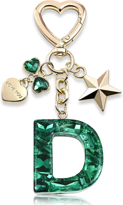 Cute Bling Keychain initial Letter Butterfly Star Pink Purple Gift for Women Girls Bag Cup Charms Accessories