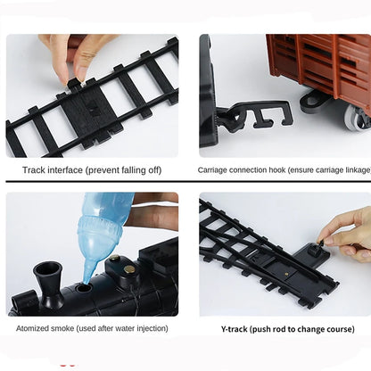 RC Train Toys Simulation Train Remote Control Retro Steam Electric Stepless Speed Control Remote Smoking Train Children's Toys