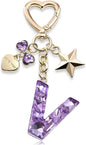Cute Bling Keychain initial Letter Butterfly Star Pink Purple Gift for Women Girls Bag Cup Charms Accessories