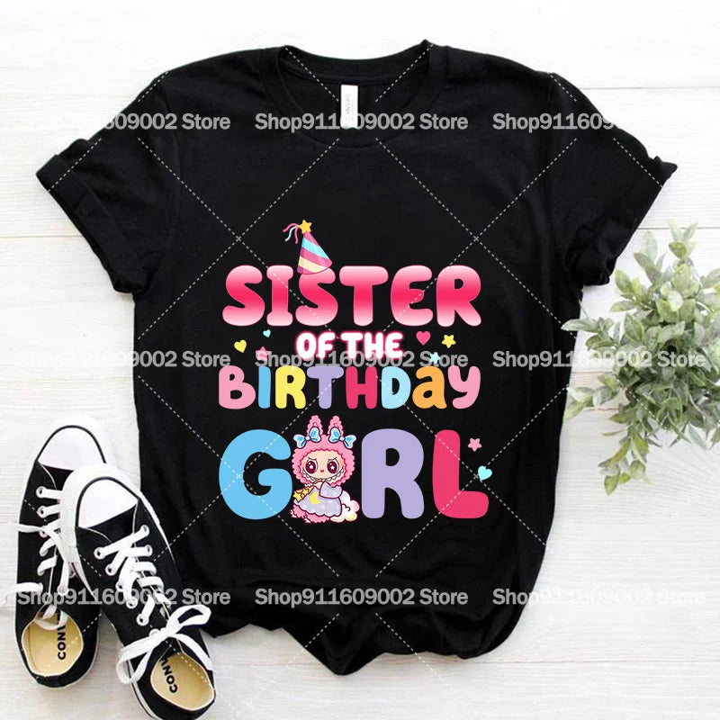 Labubu Adult Kids Birthday T-shirts Cartoon Anime Printed Tees Cute Short Sleeves Summer Tops Boys Girls Women Men Clothes Gift