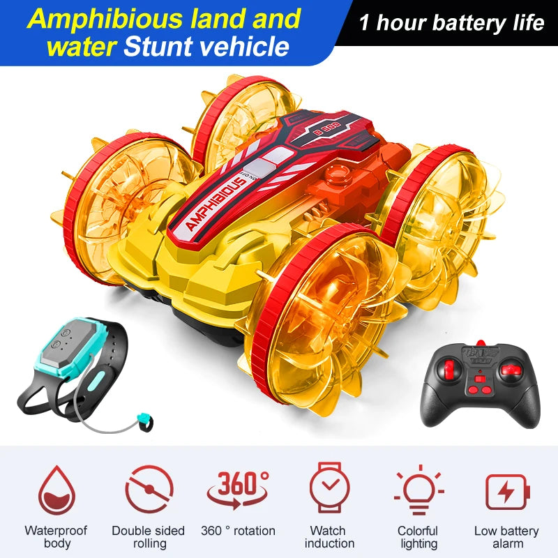 New Amphitheatre RC Car Cool Light Music 4WD 2.4G Gesture Sensing 360° Water Stunt Double Drift Stunt Car Children's Toys Gifts