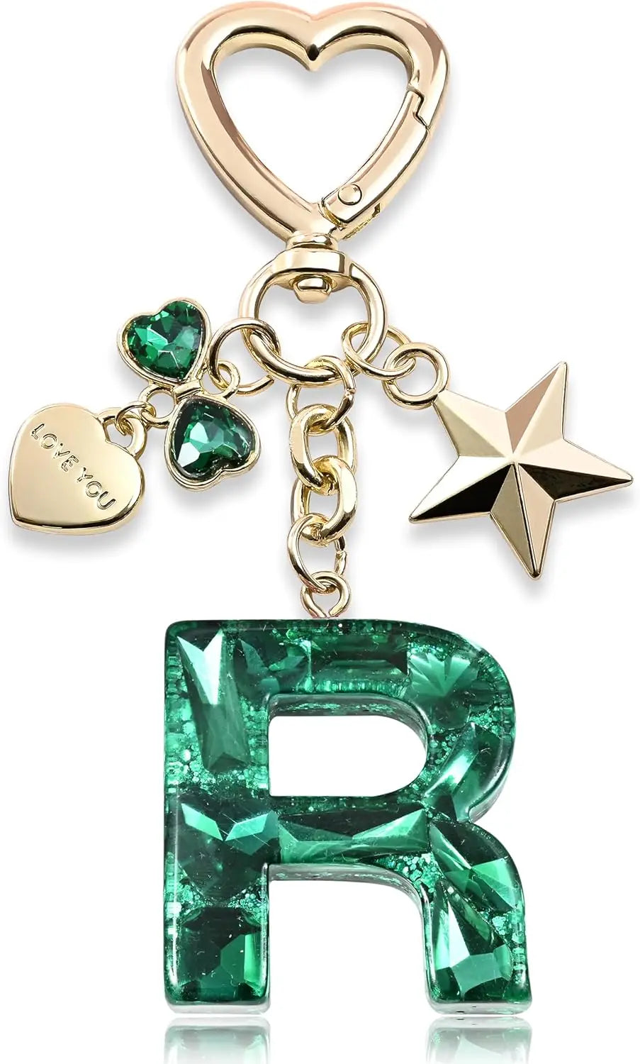 Cute Bling Keychain initial Letter Butterfly Star Pink Purple Gift for Women Girls Bag Cup Charms Accessories