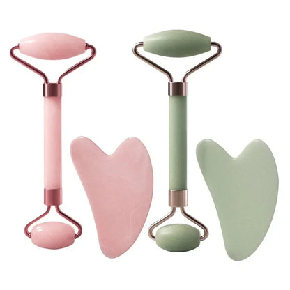Resin double head roller massager heart-shaped face and eye massage scraping Combination set massage roller