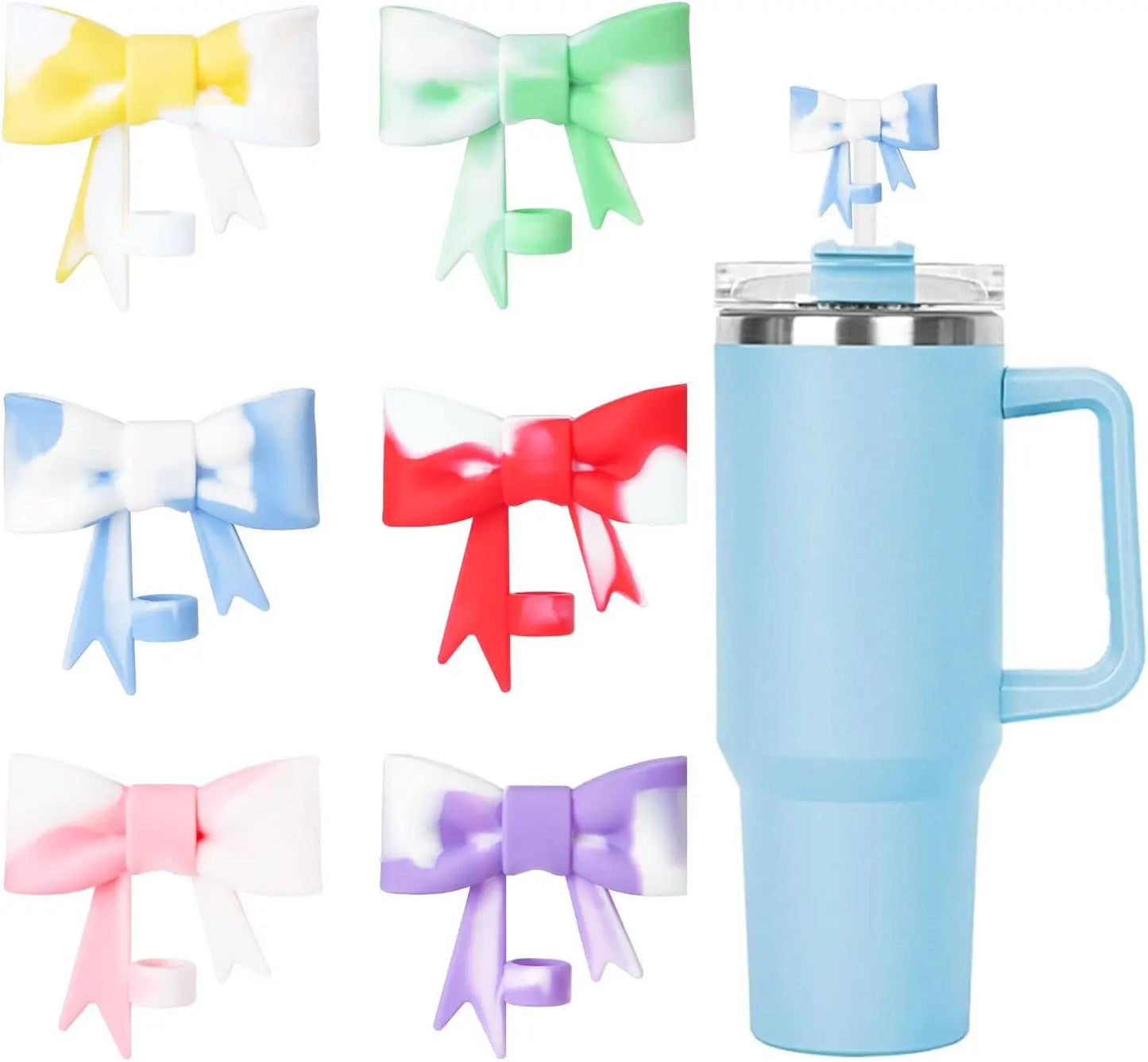 Bow Straw Cover Cap for Stanley Cup Silicone Straw Topper 10 mm 0.4in Reusable Straw Tips Lids Straw Covers for Stanley Cups