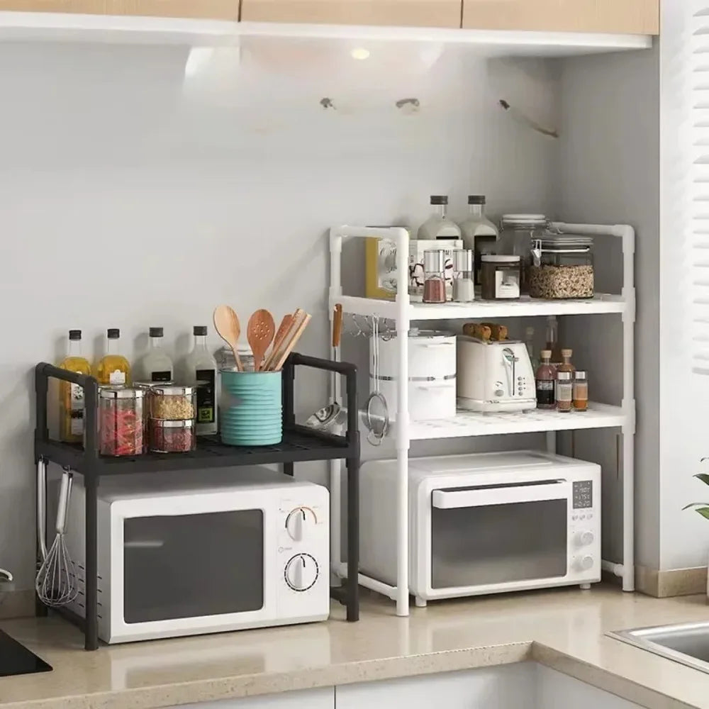 2/3-Layer Kitchen Storage Rack Simple Microwave Shelf Space-saving Countertop Tableware Tidying Organizer Kitchen Accessories