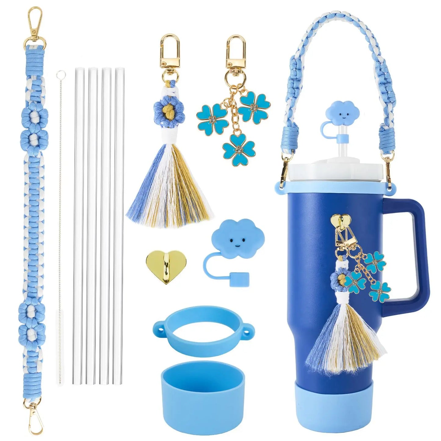 tassels straw cap case Charm chain pendant lot Accessories Initial Keychain Handle for Stanley cup bottle Tumbler for Women