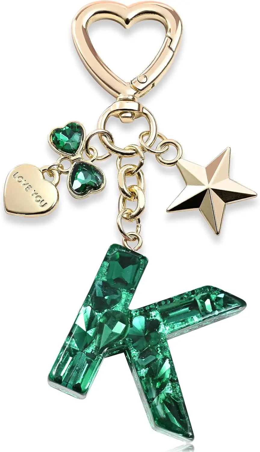 Cute Bling Keychain initial Letter Butterfly Star Pink Purple Gift for Women Girls Bag Cup Charms Accessories