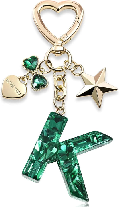 Cute Bling Keychain initial Letter Butterfly Star Pink Purple Gift for Women Girls Bag Cup Charms Accessories