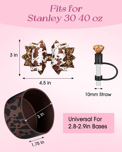 For Stanley 40 30 oz cup Boot Straw Hat - cute bow straw hat and diamond hat with bottom protector, non-tipping accessories