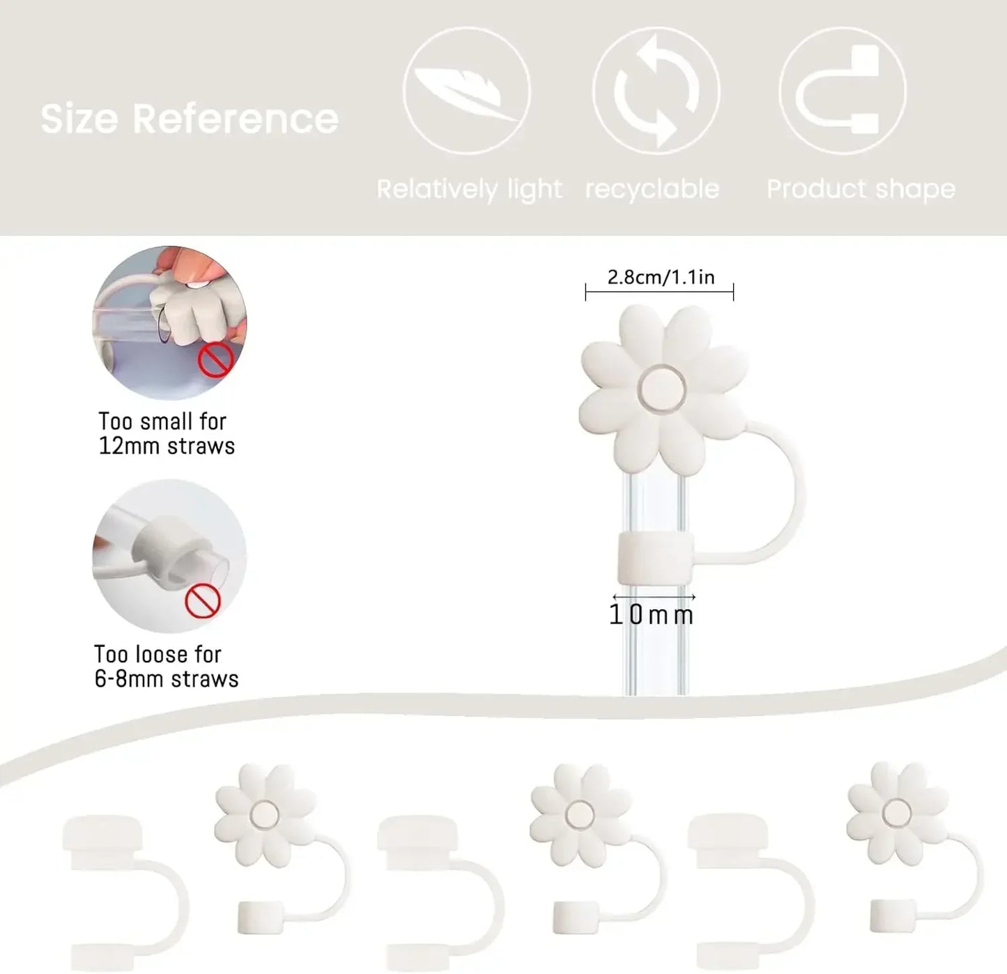 9pcs Cup Accessories for Stanley Set, 3 Spill Proof Stopper 2 Straws and Brush and 1 Flower Charm Chain Flowers Straw Cover Boot