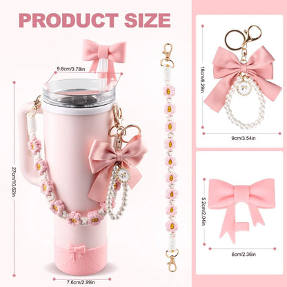 6pcs Water Bottle Accessories Set for Stanley 40oz Tumbler Cup,Including  Handle Strap, Siliocne Boot, Bow Straw Cover