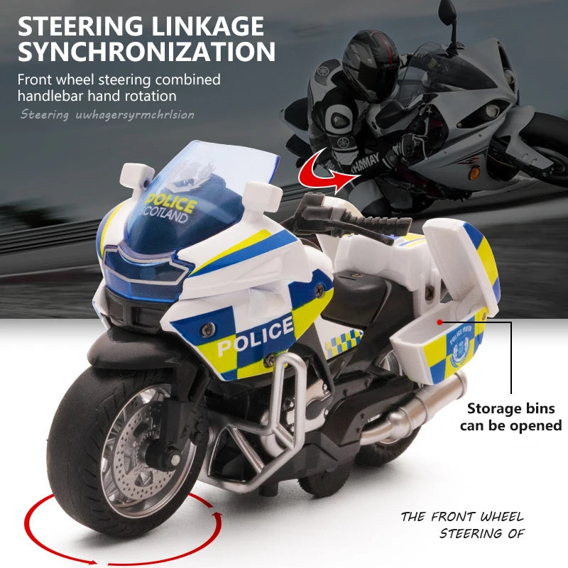 1/14 Car Model Alloy Pull Back Motorcycle Men's Locomotive Police Car with Light and Music Simulation Vehicles Children's Toys
