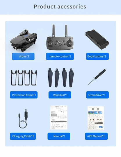 Professional Drone E88 4K Wide-Angle HD 1080P Camera WiFi FPV Height Hold Foldable RC Drone Quadrotor Helicopter Children's Toys