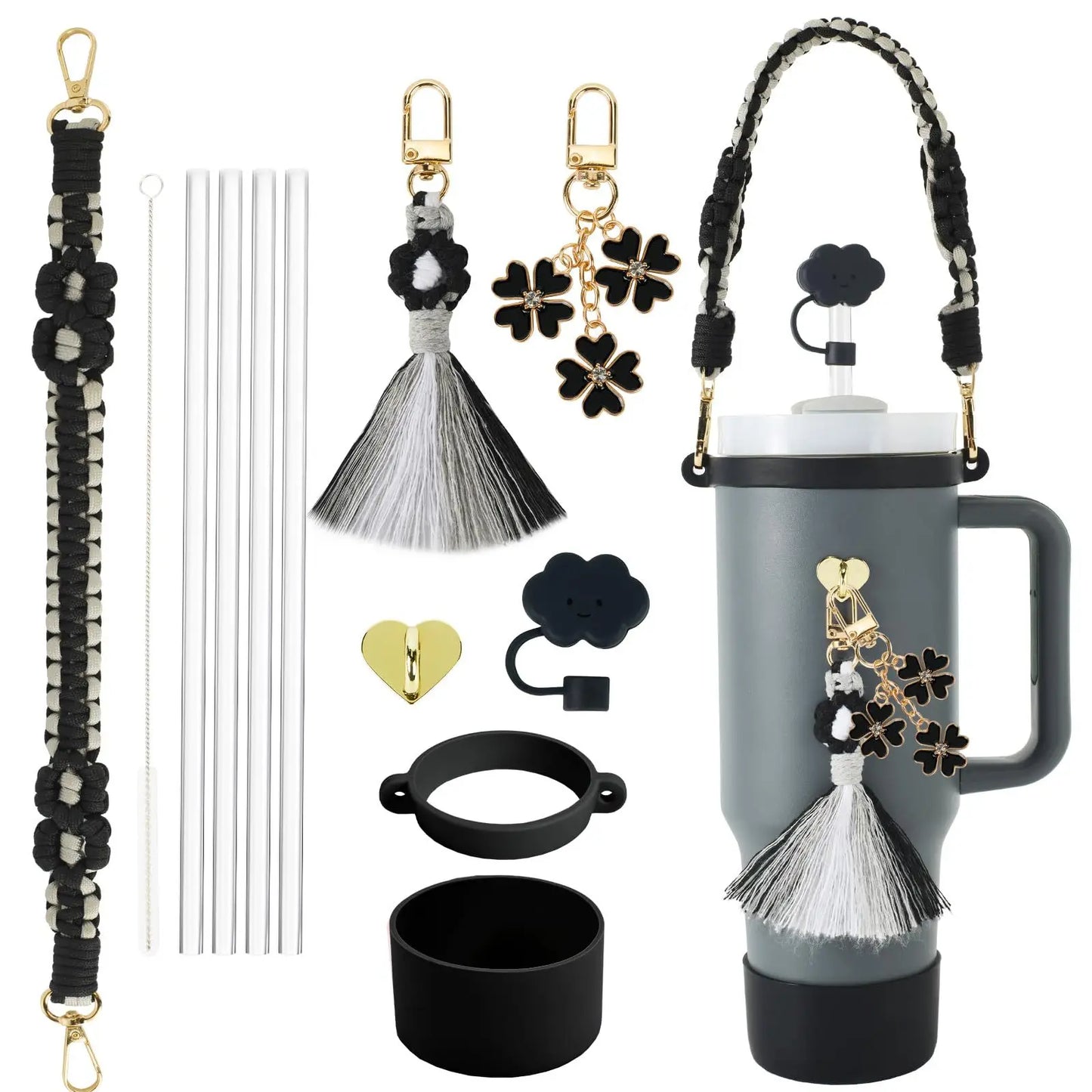 tassels straw cap case Charm chain pendant lot Accessories Initial Keychain Handle for Stanley cup bottle Tumbler for Women