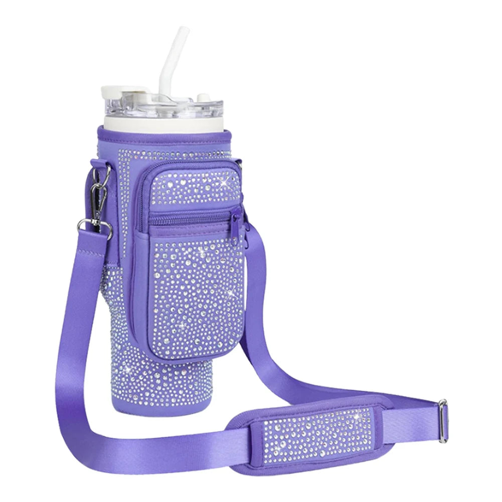 Bling Diamond Water Bottle Holder with Adjustable Strap Water Bottle Sling Bag Water Bottle Bag for Stanley 40oz Cup Accessories