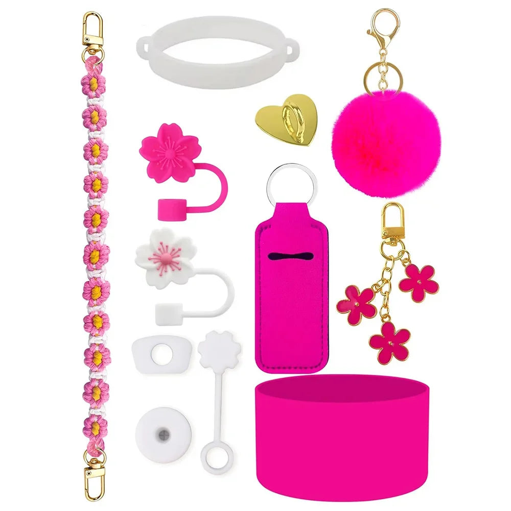 12PCS Accessories for Stanley Cup Water Bottle Handle Strap 30/40 oz Tumbler Straw Toppers Keychain Charms Silicone Cup Boot