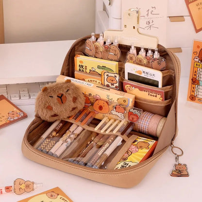 12-Layer Large Capacity Pen Bag 90 Degree Large Opening Student Multifunctional Pencil Case Zipper Stationery Organizer School