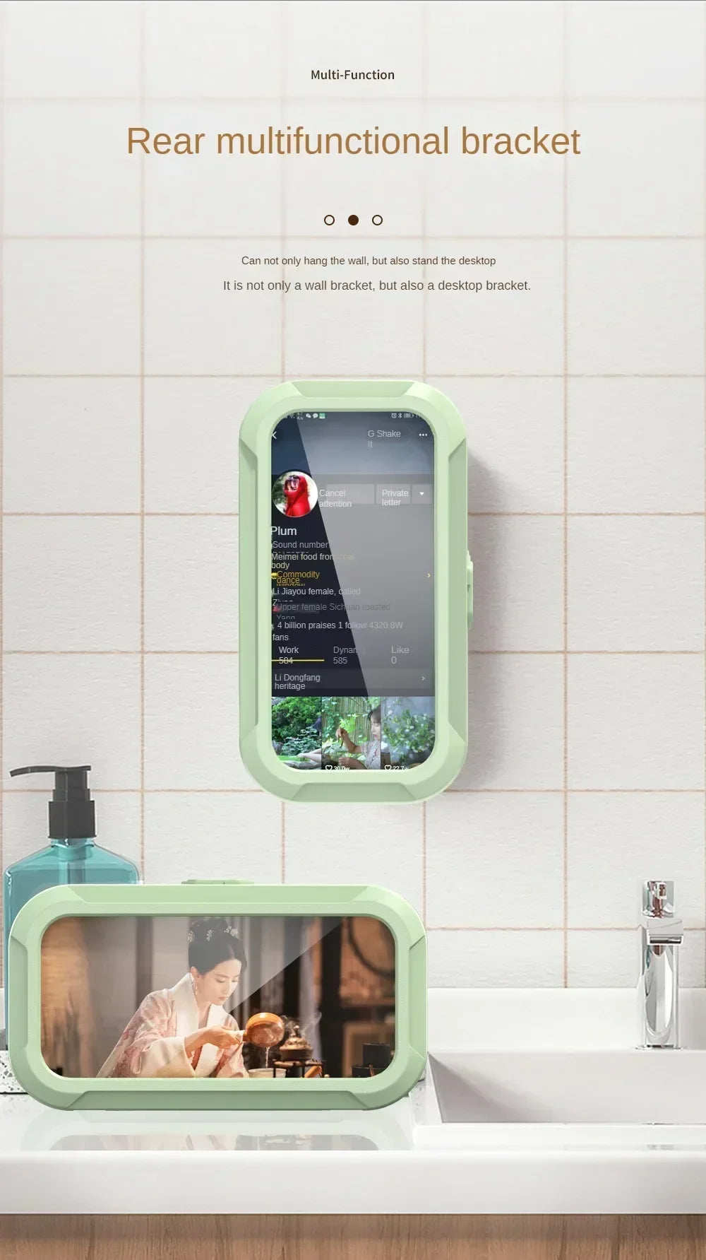 Waterproof Shower Phone Holder Rotation Angle Adjustable Telescoping Wall Mount Phone Holder for Bathroom Kitchen Bracket Stand