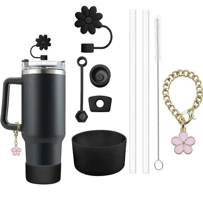 9pcs Accessories for Stanley Tumbler Cup Spill Proof Stopper 10mm Straw Cover Cap Silicone Boot Charm Chain Straw Brush