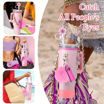 8PCS Cup Accessories, Set includes Water Bottle Handle Strap, Siliocne Boots, Lipstick Sleeve Pouch Straw Cap Cover for Stanley