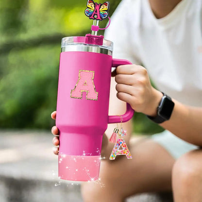 7PCS Cup Accessories Set for Stanley 30oz 40oz Tumbler Initials Silicone Straw Cover Cap Boot Letter Handle Charm Sticker