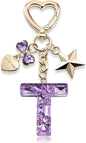 Cute Bling Keychain initial Letter Butterfly Star Pink Purple Gift for Women Girls Bag Cup Charms Accessories