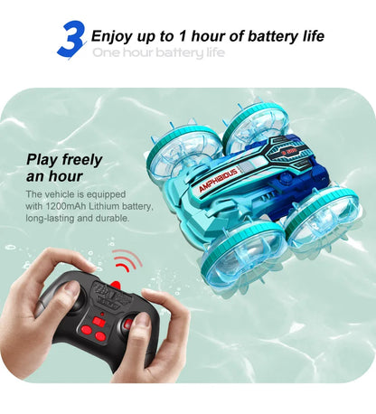 New Amphitheatre RC Car Cool Light Music 4WD 2.4G Gesture Sensing 360° Water Stunt Double Drift Stunt Car Children's Toys Gifts