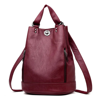 2022 Women Leather Backpacks Multifunction Women Vintage Shoulder Bag Ladies Rucksack Large Capacity Travel Bag Sac A Dos Preppy