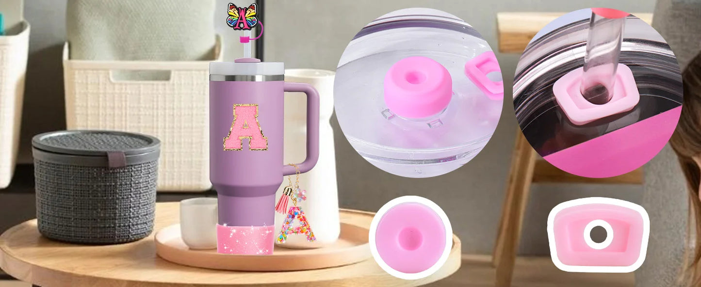7PCS Cup Accessories Set for Stanley 30oz 40oz Tumbler Initials Silicone Straw Cover Cap Boot Letter Handle Charm Sticker