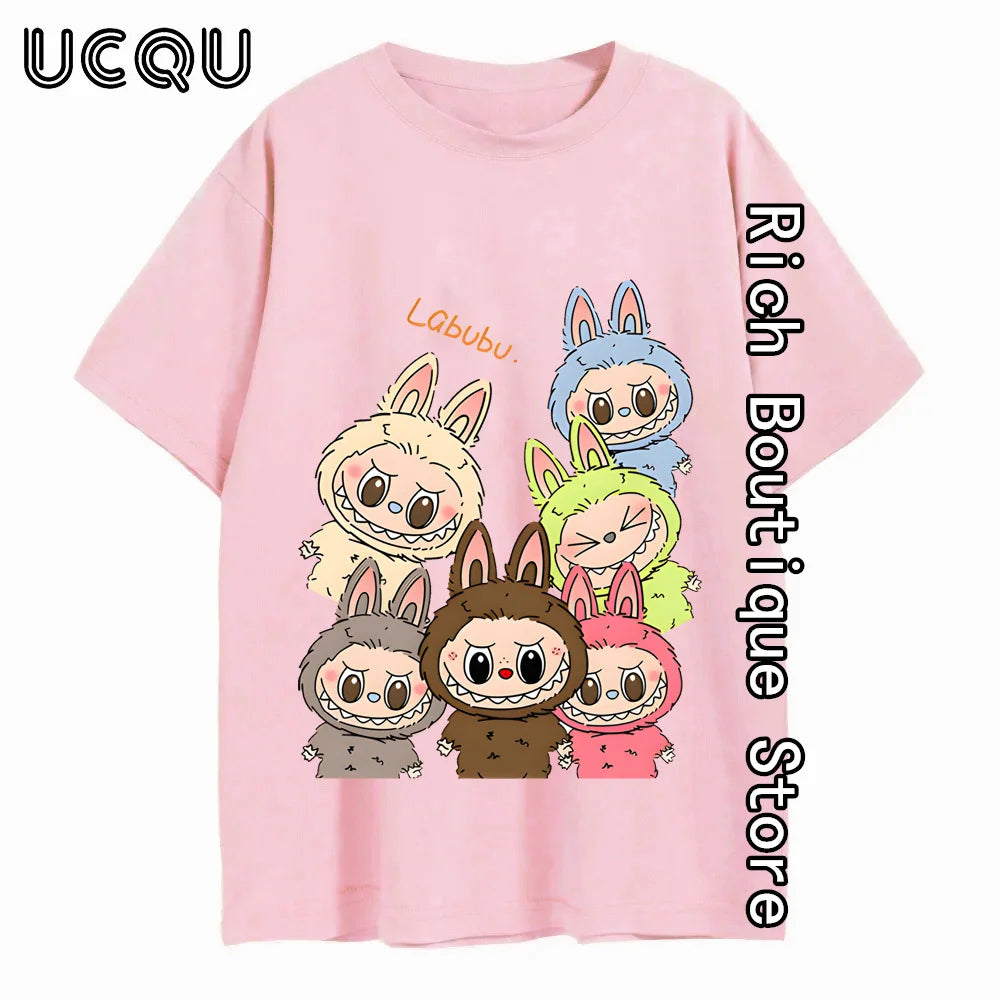 Cartoon Lububu Printed T-shirt Women Summer Fashion Cotton Tops Tees Harajuku Short Sleeve Clothing Y2K Daily High Street Outfit