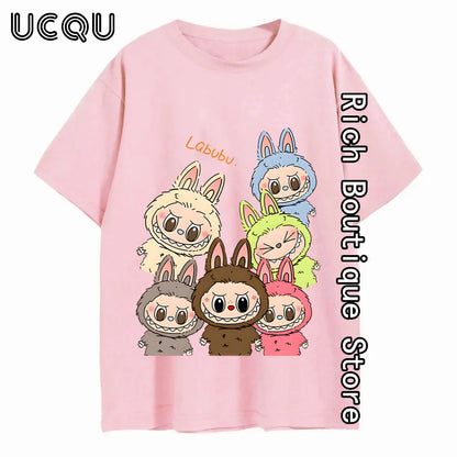 Cartoon Lububu Printed T-shirt Women Summer Fashion Cotton Tops Tees Harajuku Short Sleeve Clothing Y2K Daily High Street Outfit