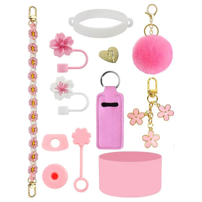 12PCS Accessories for Stanley Cup Water Bottle Handle Strap 30/40 oz Tumbler Straw Toppers Silicone Cup Boot Keychain Charms