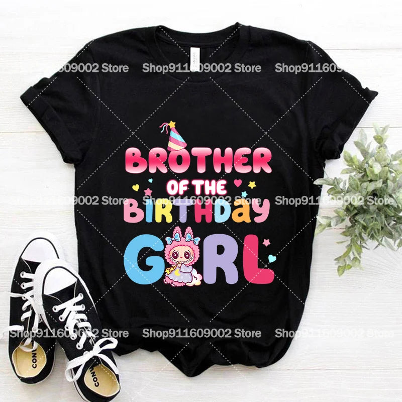Labubu Adult Kids Birthday T-shirts Cartoon Anime Printed Tees Cute Short Sleeves Summer Tops Boys Girls Women Men Clothes Gift