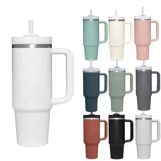 40 oz Tumbler with Handle Lid Straw 40oz Stainless Steel Water Bottle Vacuum Thermos Cup Travel Car Coffee Mug Cap for Stanley
