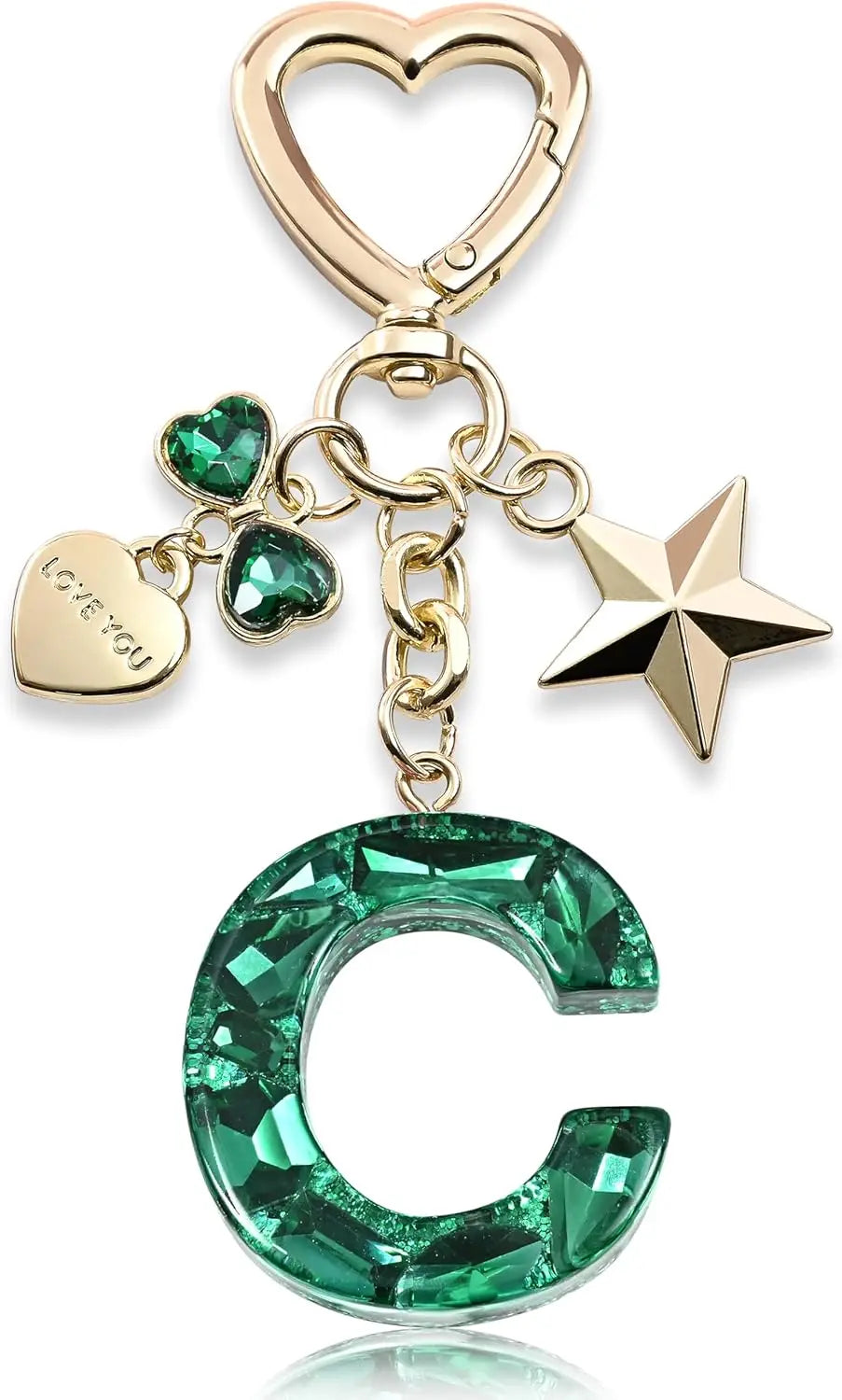 Cute Bling Keychain initial Letter Butterfly Star Pink Purple Gift for Women Girls Bag Cup Charms Accessories