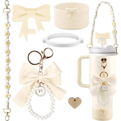 6pcs Water Bottle Accessories Set for Stanley 40oz Tumbler Cup,Including  Handle Strap, Siliocne Boot, Bow Straw Cover