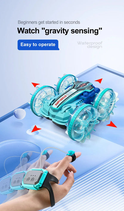 New Amphitheatre RC Car Cool Light Music 4WD 2.4G Gesture Sensing 360° Water Stunt Double Drift Stunt Car Children's Toys Gifts