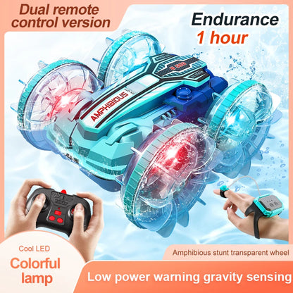 New Amphitheatre RC Car Cool Light Music 4WD 2.4G Gesture Sensing 360° Water Stunt Double Drift Stunt Car Children's Toys Gifts