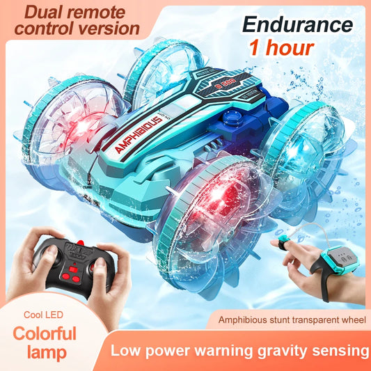 New Amphitheatre RC Car Cool Light Music 4WD 2.4G Gesture Sensing 360° Water Stunt Double Drift Stunt Car Children's Toys Gifts
