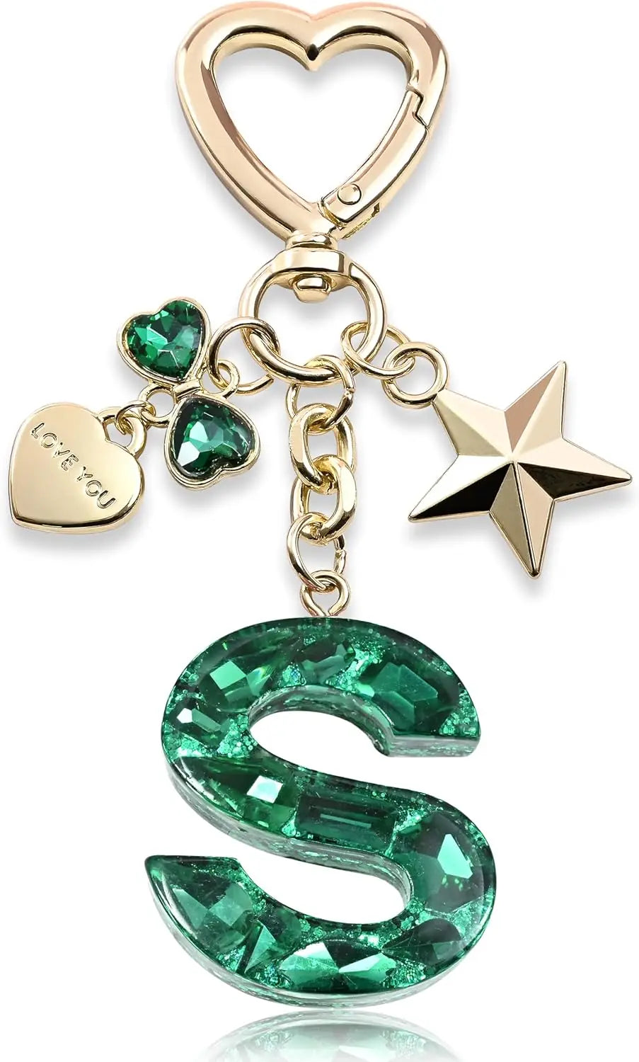 Cute Bling Keychain initial Letter Butterfly Star Pink Purple Gift for Women Girls Bag Cup Charms Accessories