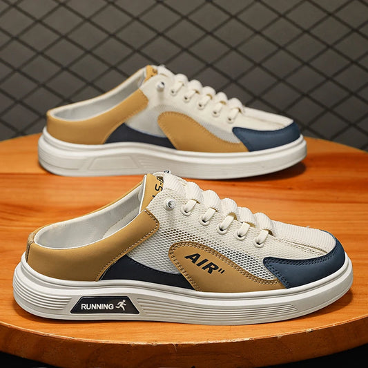 Half Slippers Men Low-top Canvas Shoes Casual Breathable Sneakers Korean Style Autumn Lace Up Casual Non-slip Trainers