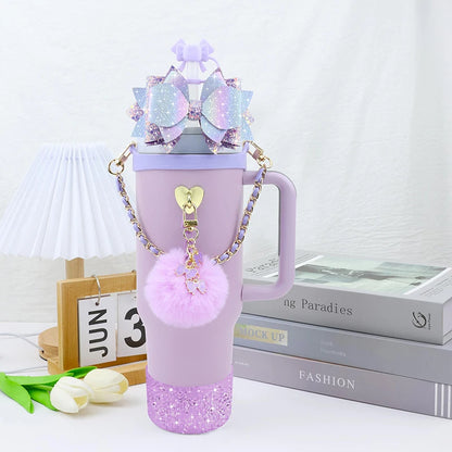Bling Stanley Cup Accessories For 40oz & 30oz Tumbler Including Silicone Cute Bow Straw Topper Cover, Silicone Stanley Cup Boot