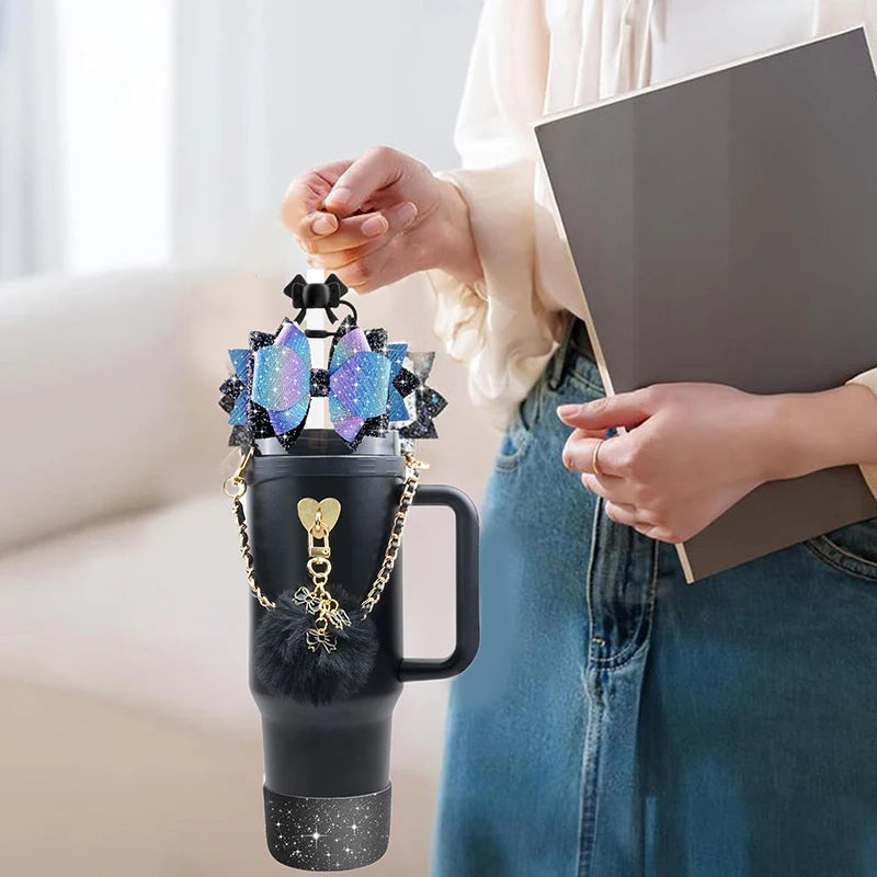 Bling Stanley Cup Accessories For 40oz & 30oz Tumbler Including Silicone Cute Bow Straw Topper Cover, Silicone Stanley Cup Boot