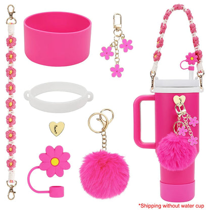 7Pcs/Set Siliocne Water Bottle Boot Straw Lid Handle Strap Keychain Mini Hook for Stanley 40oz Tumbler Accessories Set