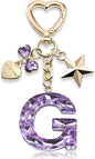 Cute Bling Keychain initial Letter Butterfly Star Pink Purple Gift for Women Girls Bag Cup Charms Accessories