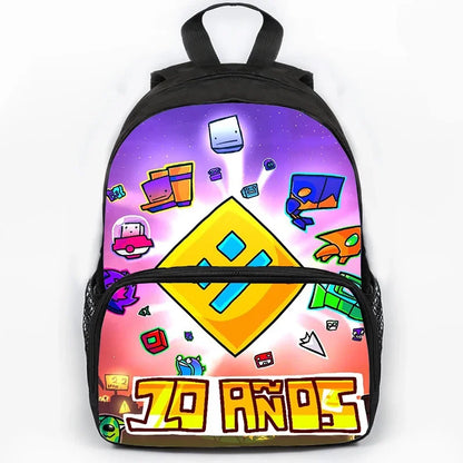 Large Capacity Angry Geometry Dash Children's Backpack 16 Inch Anime Bookbag Travel Backpacks Students Schoolbag for Girls Boys