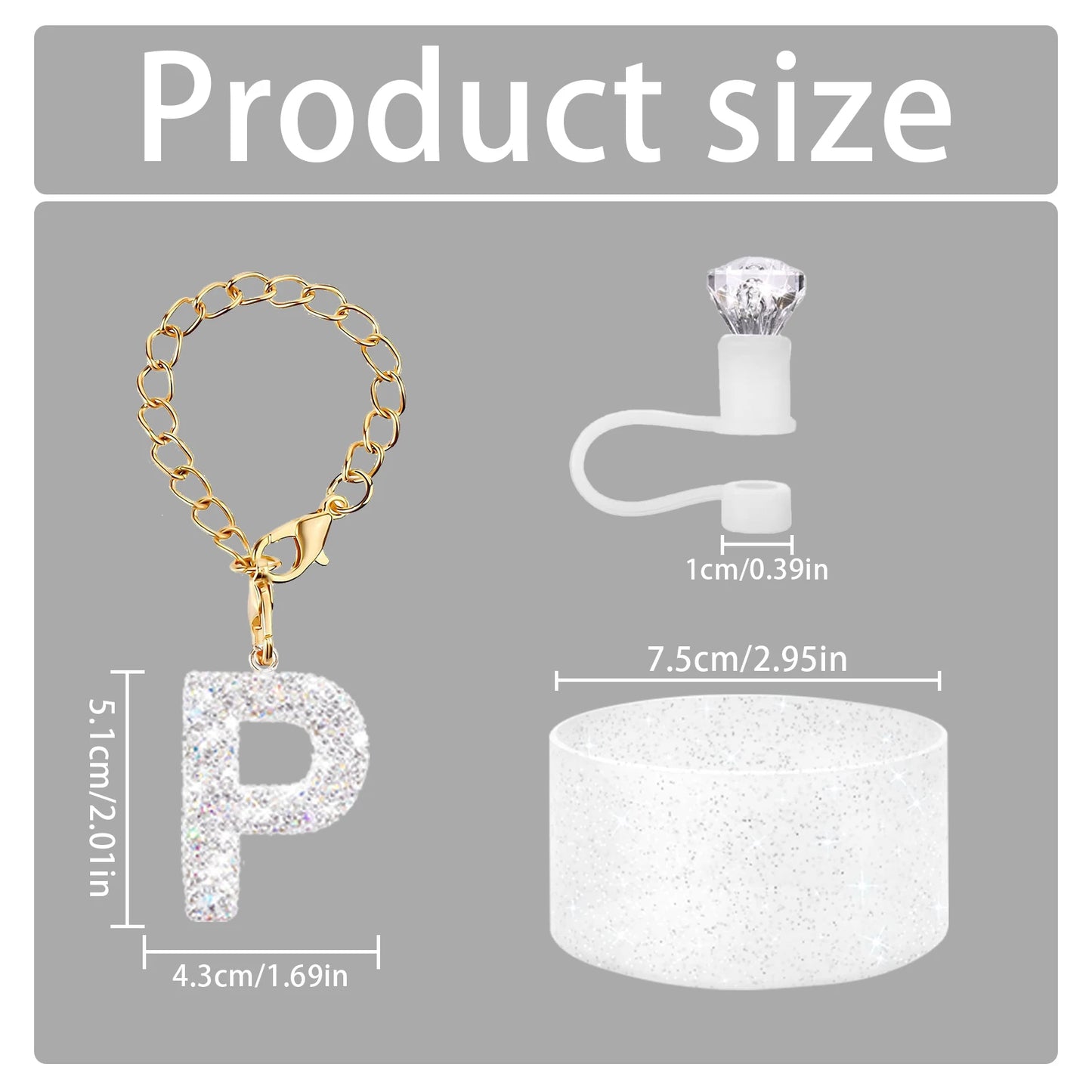 3Pcs Accessories Set for Stanley Cup, Including Diamond Straw Topper/Sparkly Silicone Boot Set（White）