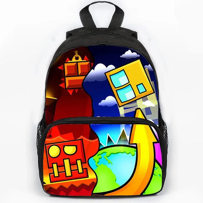 Large Capacity Angry Geometry Dash Children's Backpack 16 Inch Anime Bookbag Travel Backpacks Students Schoolbag for Girls Boys