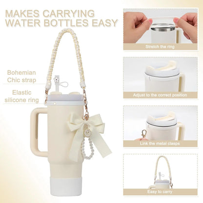 4Pcs for Stanley Cup Accessory Set Includes 1 Water Bottle Handle Strap 1 Cup Cover 1 Straw Cover 1 Charms Silicone Decoration